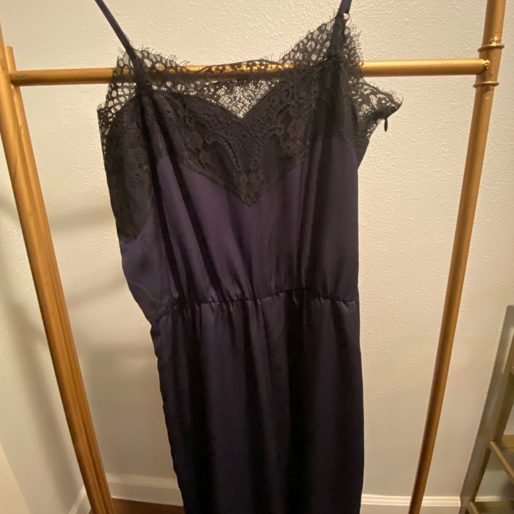 Riff Raff Jumpsuit Navy Blue with Black Lace